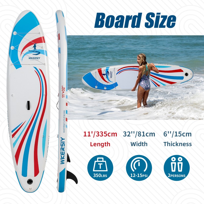 335 cm Rotes Breites Allround-SUP | Ultralanglebiges Aufblasbares Board für Familie, Yoga und Angeln – WKersiy