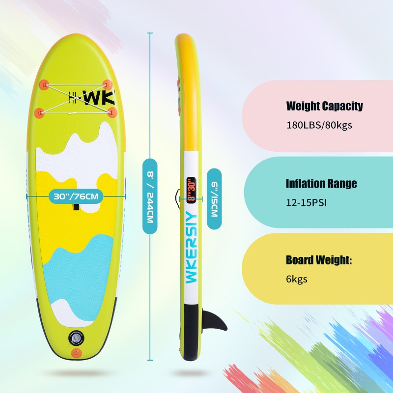 244 cm Grünes Kinder-SUP | Ultra-stabiles Jugend-Paddleboard, Leichtgewicht & Elternfreundliches Design – WKersiy