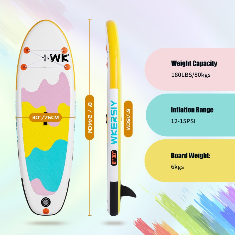 244 cm Gelbes Jugend-SUP | Kinder-Paddleboard mit Ultra-stabilem Design & Leichtem Transport – WKersiy