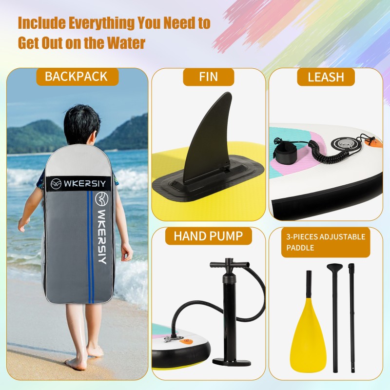 244 cm Gelbes Jugend-SUP | Kinder-Paddleboard mit Ultra-stabilem Design & Leichtem Transport – WKersiy