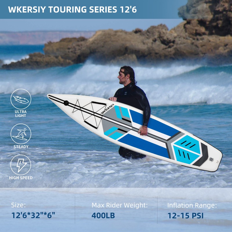 380 cm Blaues Touring-SUP | Langgestreckte Stabilität, Ultrakomfort & Kamerabereites Cruising-Design – WKersiy