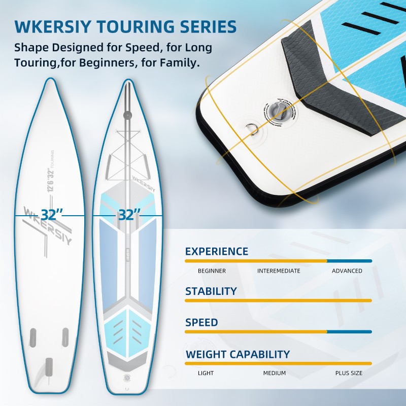 380 cm Blaues Touring-SUP | Langgestreckte Stabilität, Ultrakomfort & Kamerabereites Cruising-Design – WKersiy