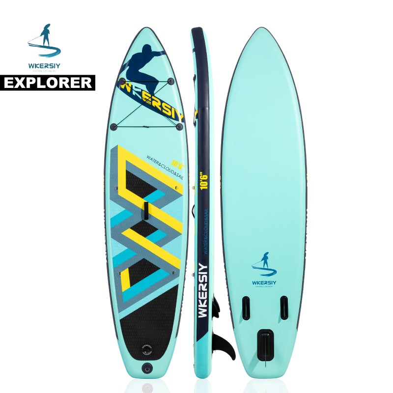 320 cm Helltürkis Aufblasbares SUP-Set | Einzigartiges Künstlerdesign, Ultralanglebig & Abenteuerbereit für Seen und Flüsse – WKersiy