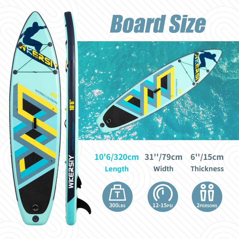 320 cm Helltürkis Aufblasbares SUP-Set | Einzigartiges Künstlerdesign, Ultralanglebig & Abenteuerbereit für Seen und Flüsse – WKersiy